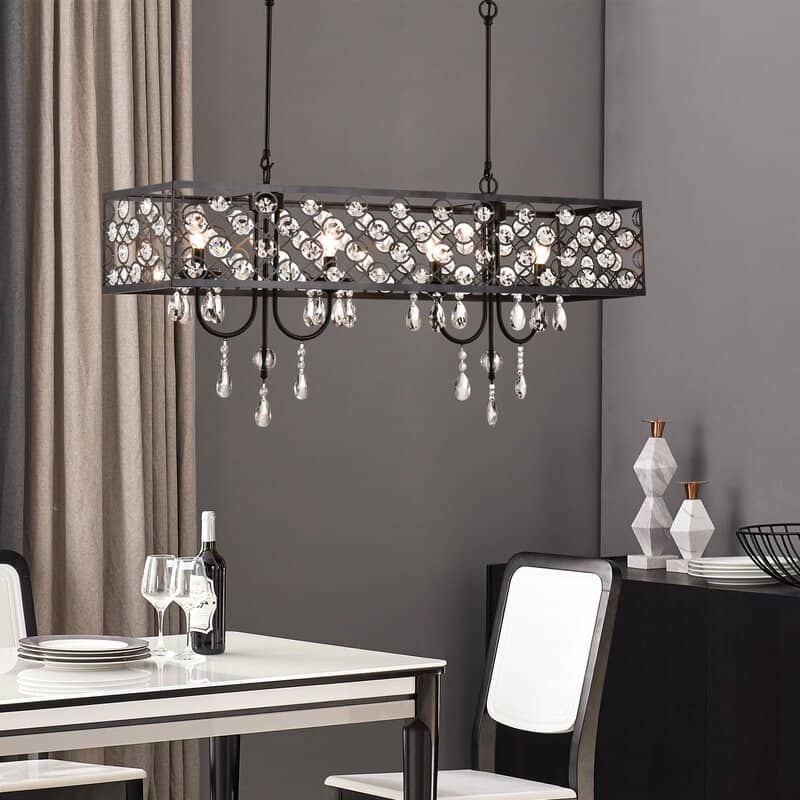 Maxax 4 - Light Kitchen Island Rectangle Chandelier with Crystal Accent - MXSU-5-4BK-P