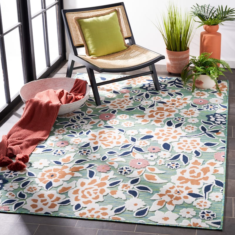 SAFAVIEH Cabana Cassie Indoor/ Outdoor Waterproof Transitional Rug - 8' x 10' - Green/Navy
