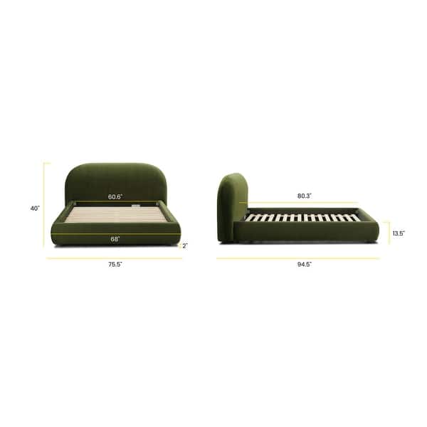 dimension image slide 1 of 4, Poly & Bark Genoa Bed - Fully Upholstered with Rounded Profile