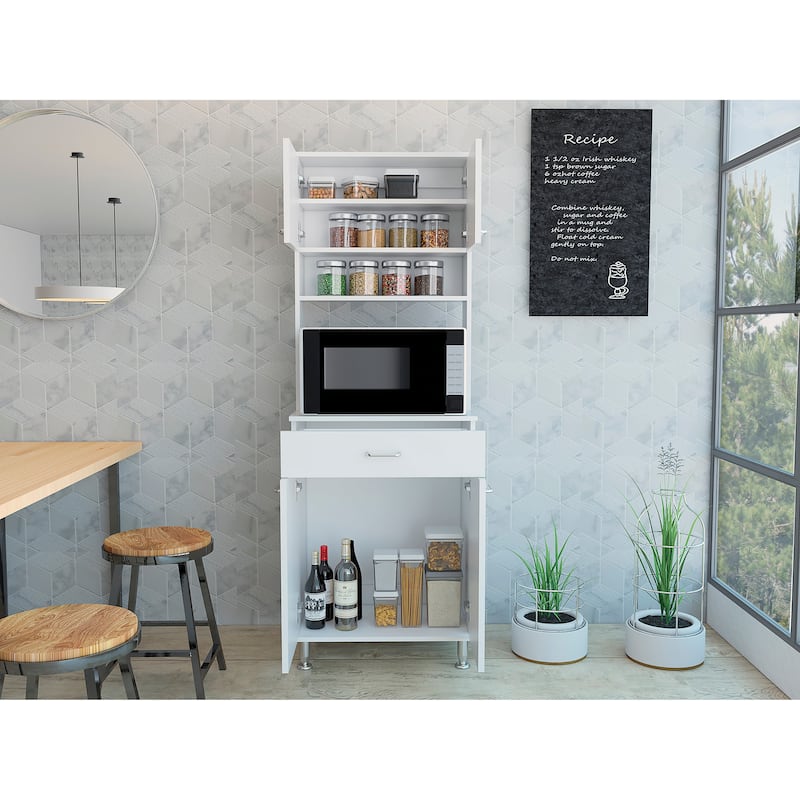 TUHOME Della 60 Kitchen Pantry with Drawer, 2 Cabinets, and Metal Legs - N/A