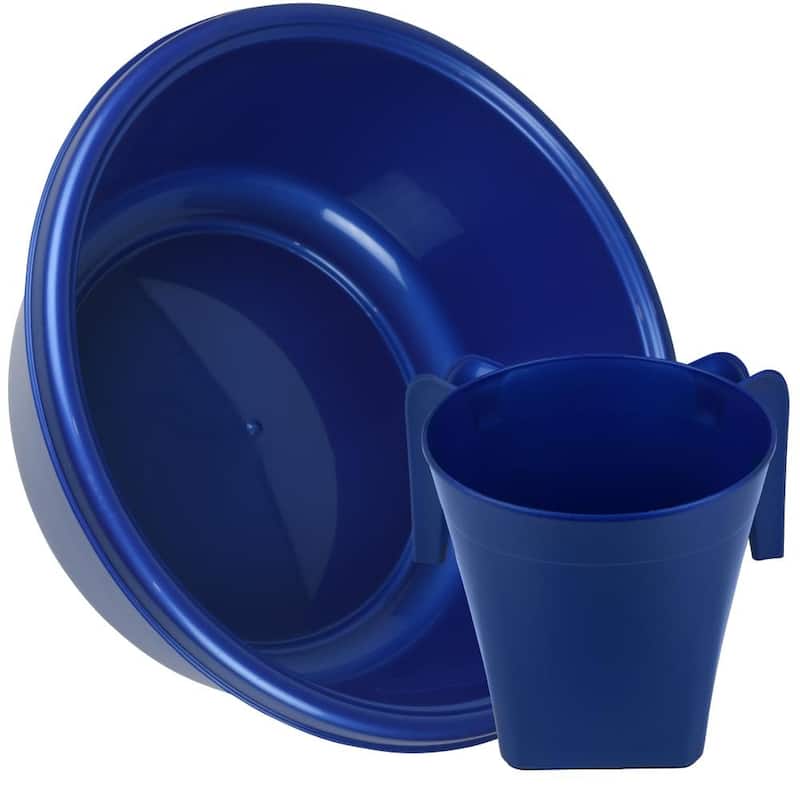YBM Home Square Plastic Wash Cup & Wash Basin Set, long-lasting - Small - Metallic Blue
