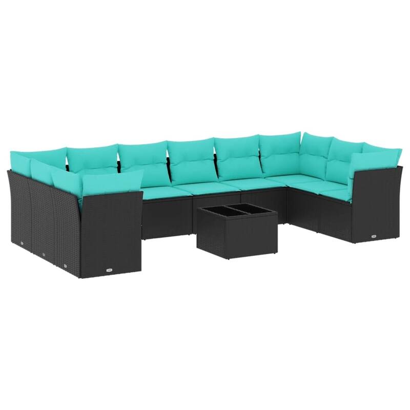 vidaXL 10 Piece Patio Sofa Set with Cushions Black Poly Rattan
