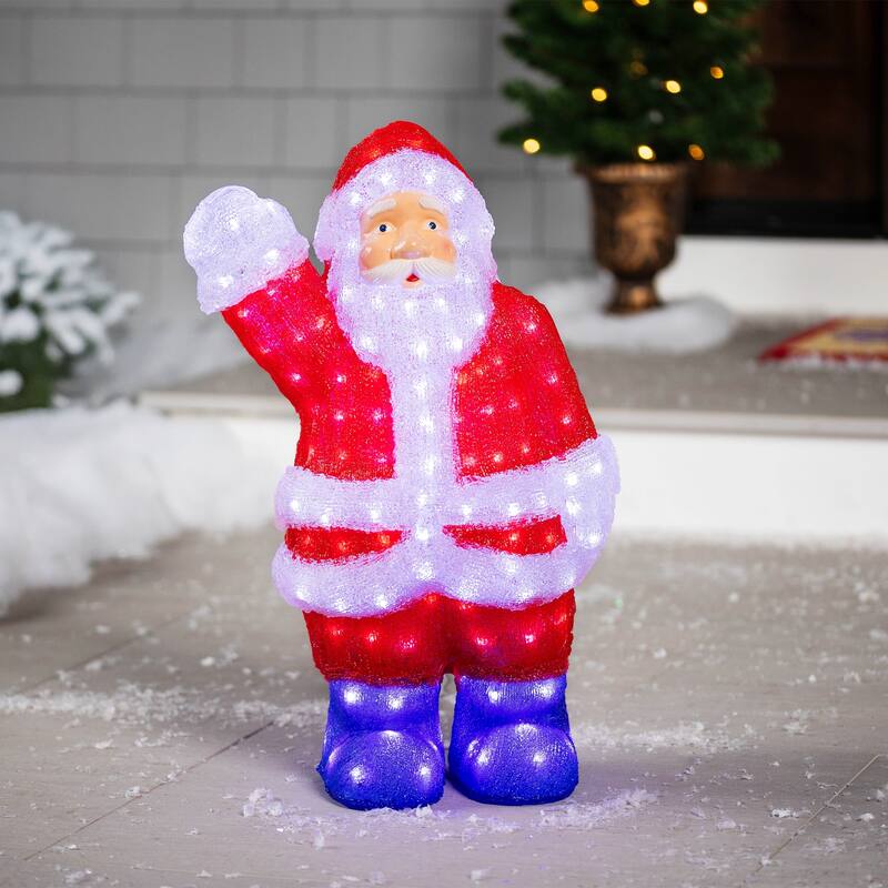 Lighted Waving Santa Claus Grade Acrylic Christmas Display Decor 2' - Red