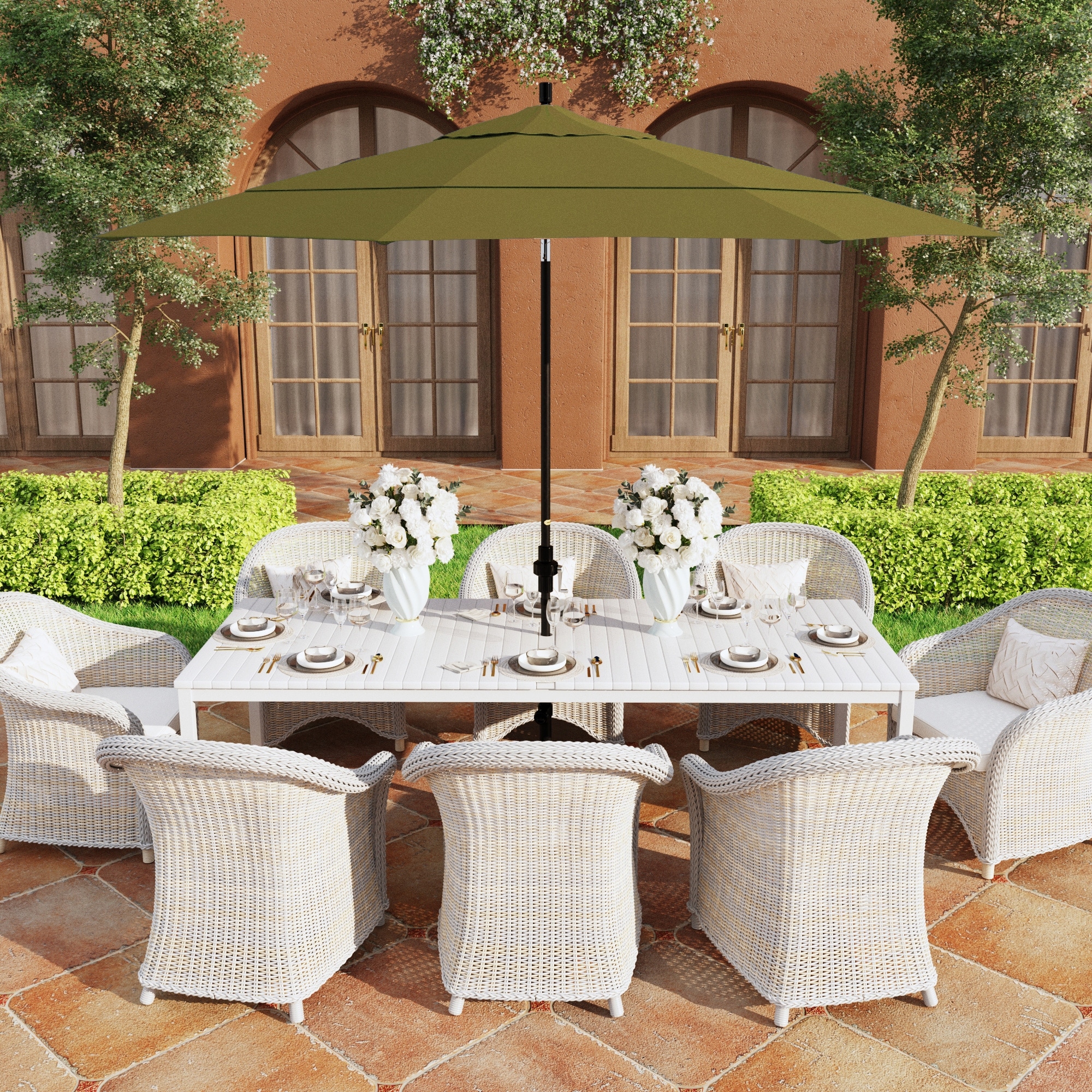 cheap sunbrella fabric patio umbrellas Midtown - The Lean 8 Ft Umbrella with Fade-Resistant Fabric, Auto-Tilt Aluminum Frame and 8 Reinforced Ribs for Deck, Pool & Garden Superior shade solution for large patios California Umbrella 11 ft. Round