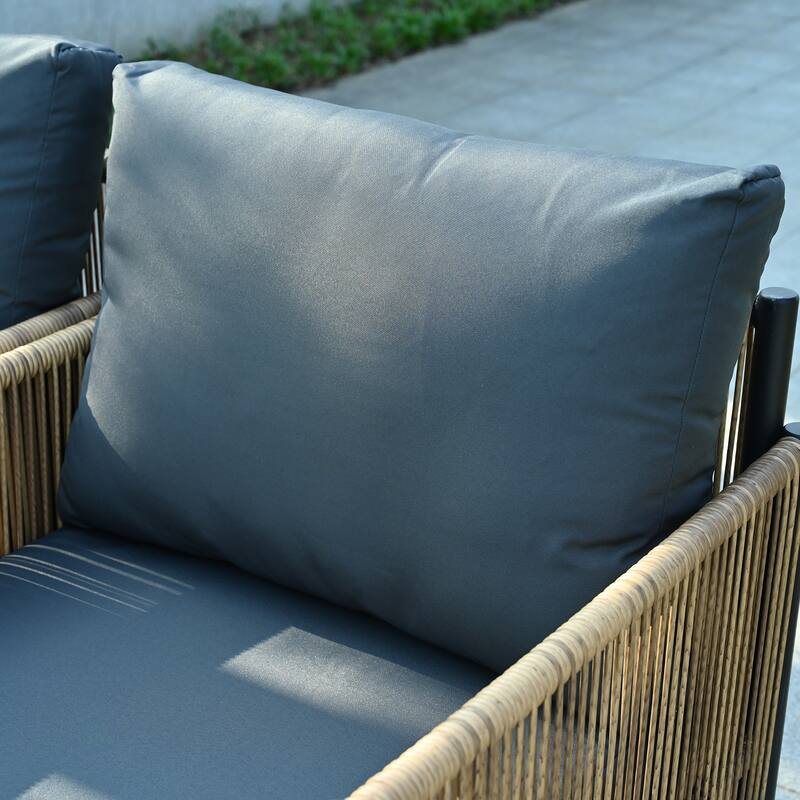 4-Piece Outdoor PE Wicker Sofa Set, All Weather Patio Conversation Furniture Set with Removable Cushions and Coffee Table