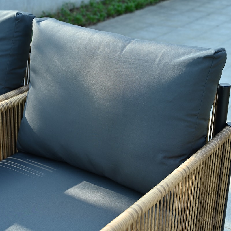 6 Pieces PE Wicker Sofa Set with Cushion