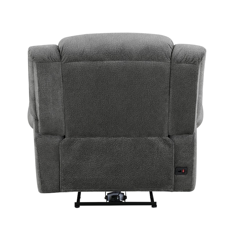 Ben 38 Inch Power Recliner Chair, Soft Cushions Gray Microfiber, Solid Wood