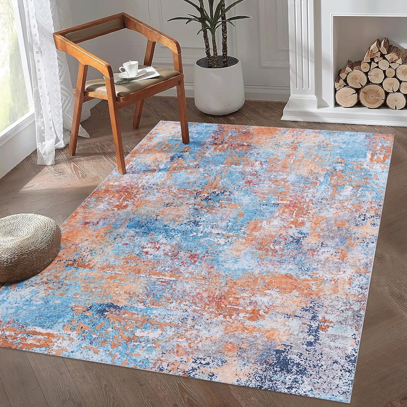 9x12 Area Rug for Living Room,Washable Rug,Low-Pile,Non-Slip,Non-Shedding,Foldable,Area Rugs for Living Room,Bedroom - Multi
