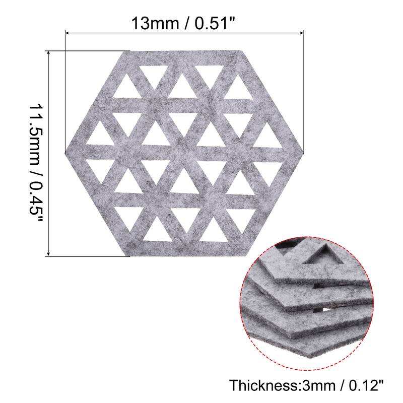 Felt Coasters, Hexagonal Pad Coaster for Drink Cup Pot Bowl Vase - Light Grey