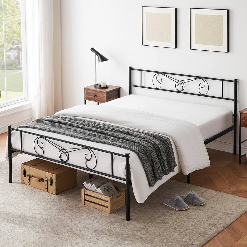 Bed Frame Platform with Headboard and Footboard Metal Bed Mattress Foundation