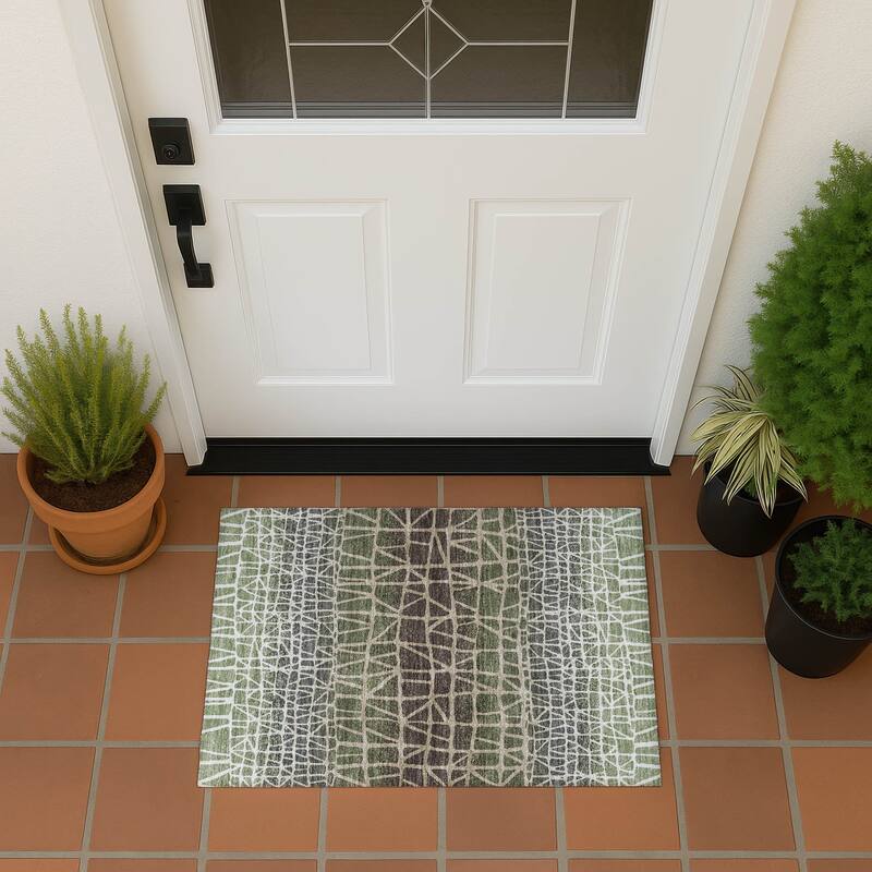 Machine Washable Indoor/ Outdoor Boho Global Chantille Rug - Fern - 1'8" x 2'6"