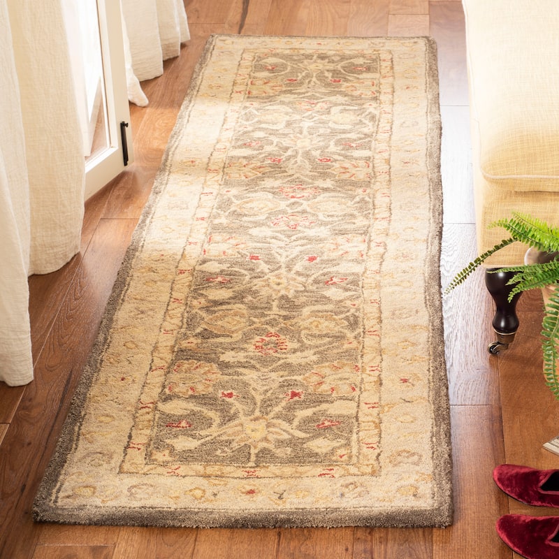 SAFAVIEH Handmade Anatolia Hasibe Traditional Oriental Hand-spun Wool Rug - 2'3" x 8' Runner - Olive Grey/Beige