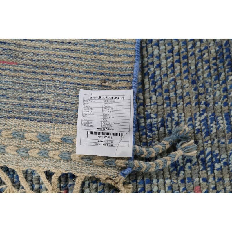Gray & Blue Striped Moroccan Area Rug Hand-Knotted Wool Carpet - 5'9"x 9'8"