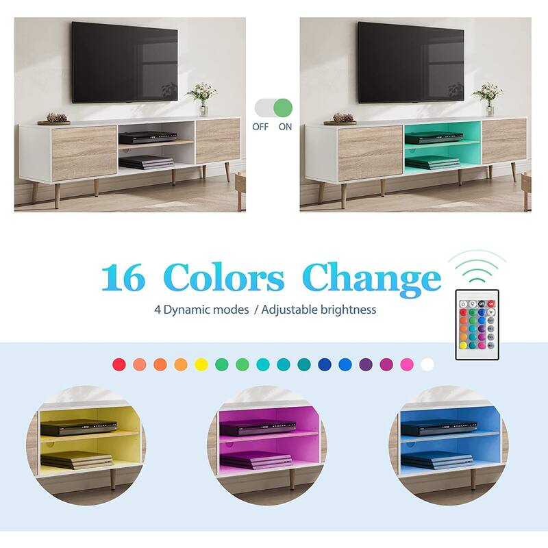 TV Stand for 60 inch TV Entertainment Center,White & Oak-53 inch