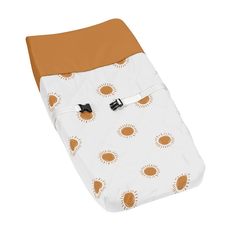 Orange and White Boho Sun Boy Girl Changing Pad Cover Pumpkin Orange Retro Bohemian Celestial Sunshine Minimalist Gender Neutral