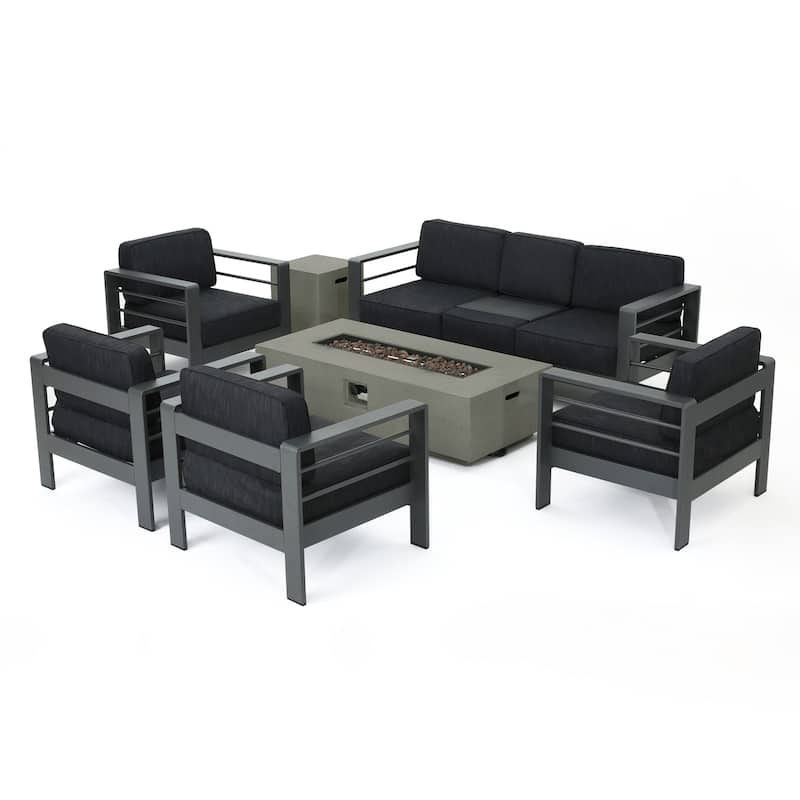 Cape Coral Aluminum 7-piece Sofa Chat Set with Fire Pit by Christopher Knight Home