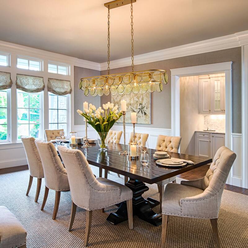 39.76" Modern Dimmable Linear Large Glass Chandelier with Circular Textured Green Glass Shade - W39.8"