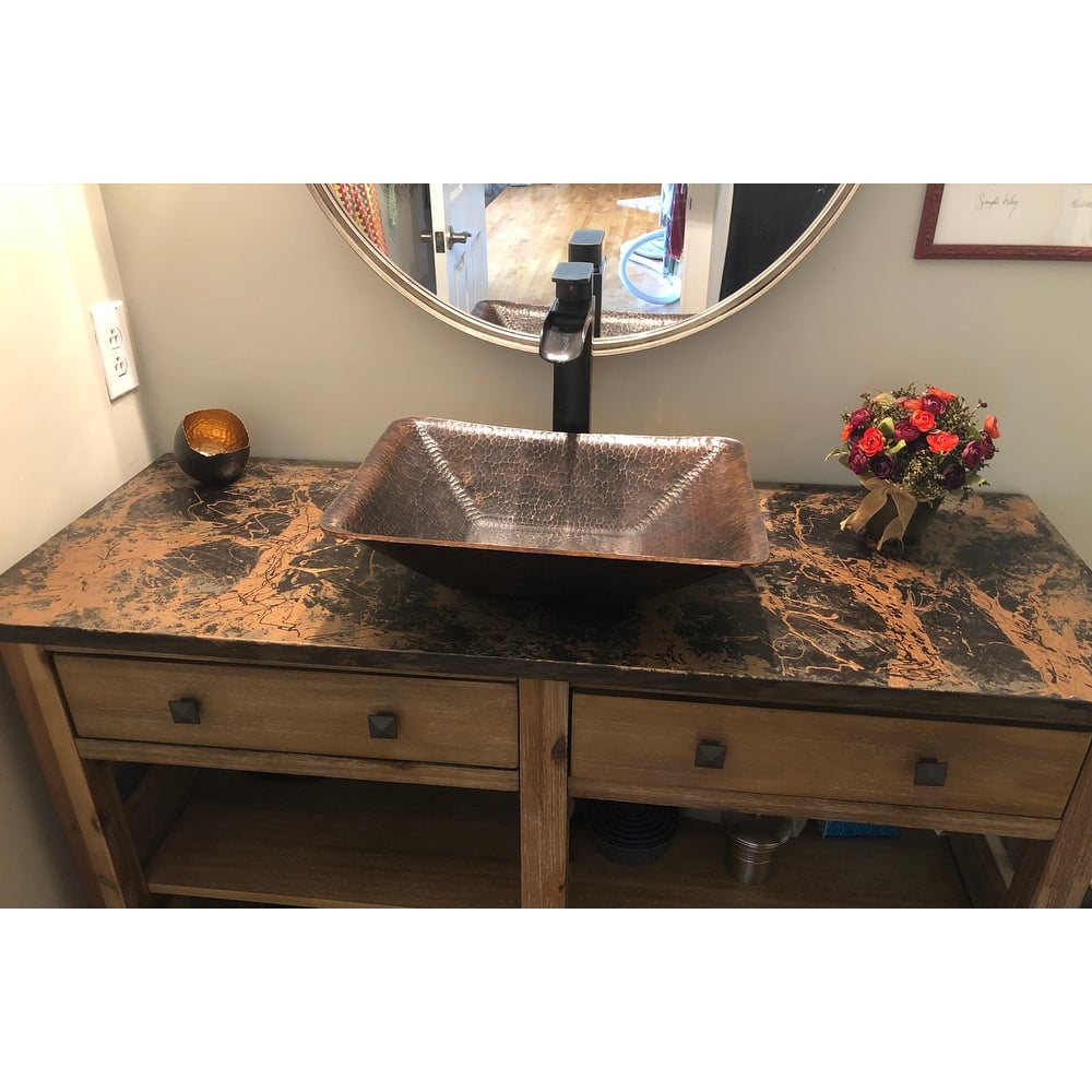 17-in Rectangle Hand Forged Old World Copper Vessel Sink (PVREC17)