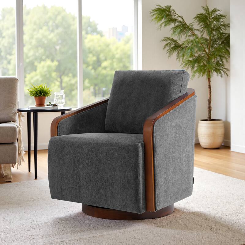 Chenille Modern 360°Swivel Barrel Chair Round Base