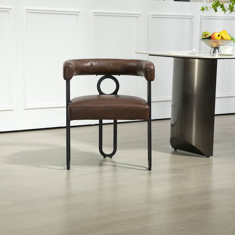 Modern PU Upholstered Accent Chair for LIving Room or Dining - Dark Brown