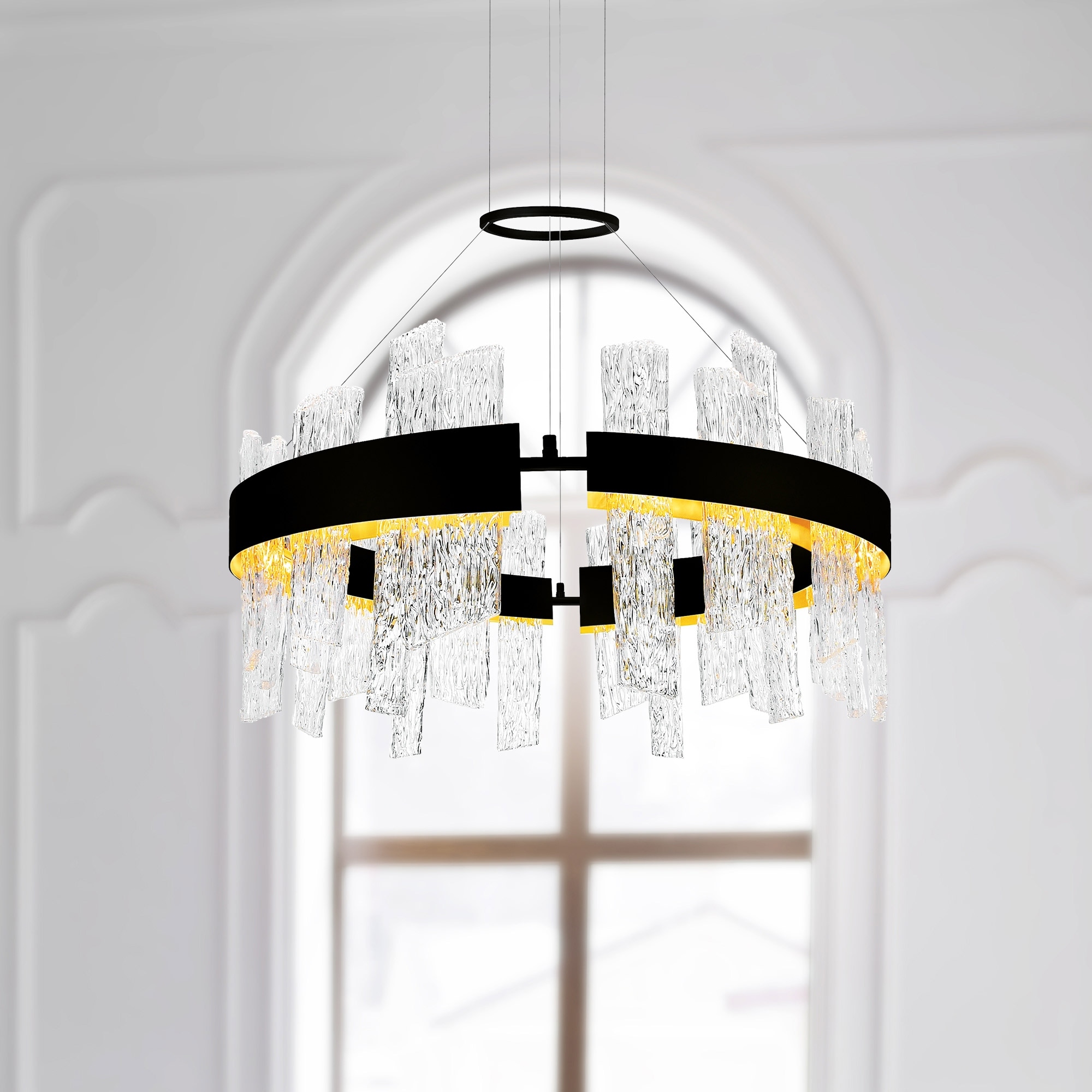 CWI Lighting Guadiana Integrated LED 24in Black Chandelier with Handcrafted Glass