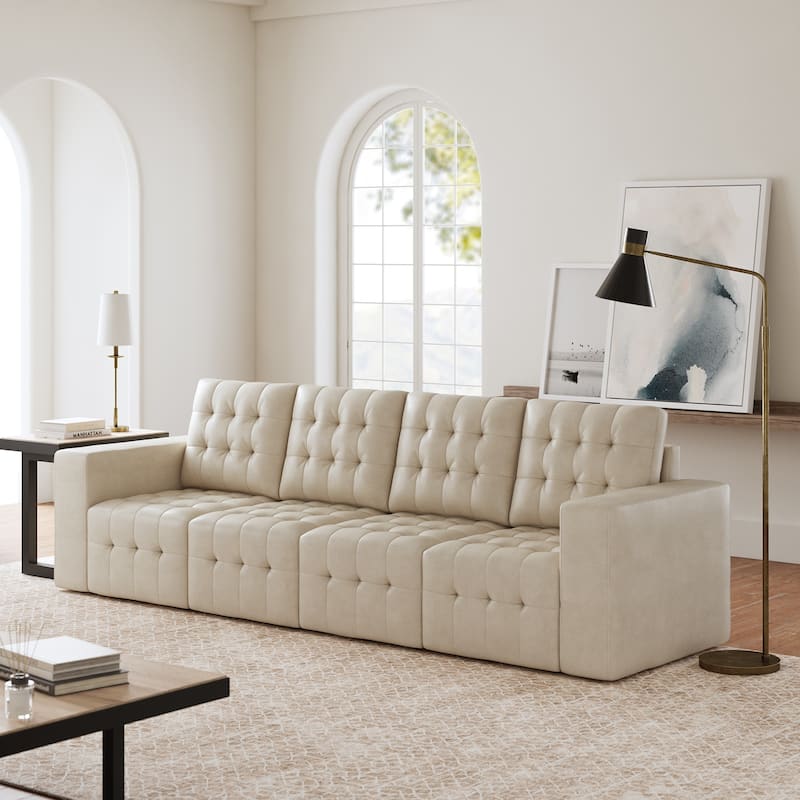 Aurora Genuine Leather Ottoman with Tufted Design by HULALA HOME