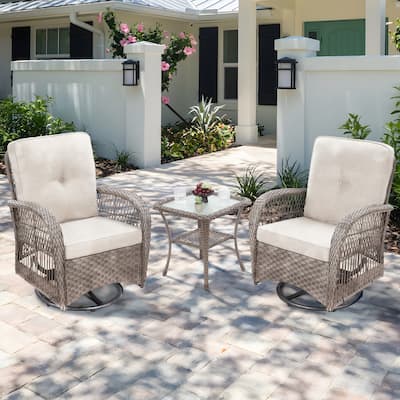 Cozywor 3-Piece Wicker Outdoor Patio Swivel Rocking Chair Set