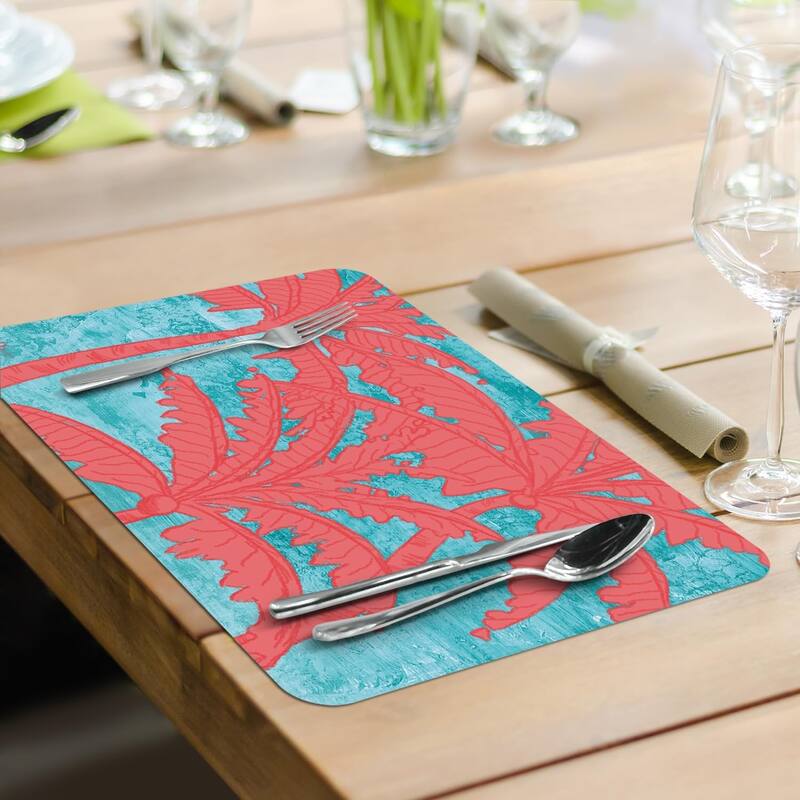 Flamingo Horizon 4 Pack Reversible Easy Care Flexible Plastic Placemats Made in The USA BPA Free Easily Wipes Clean