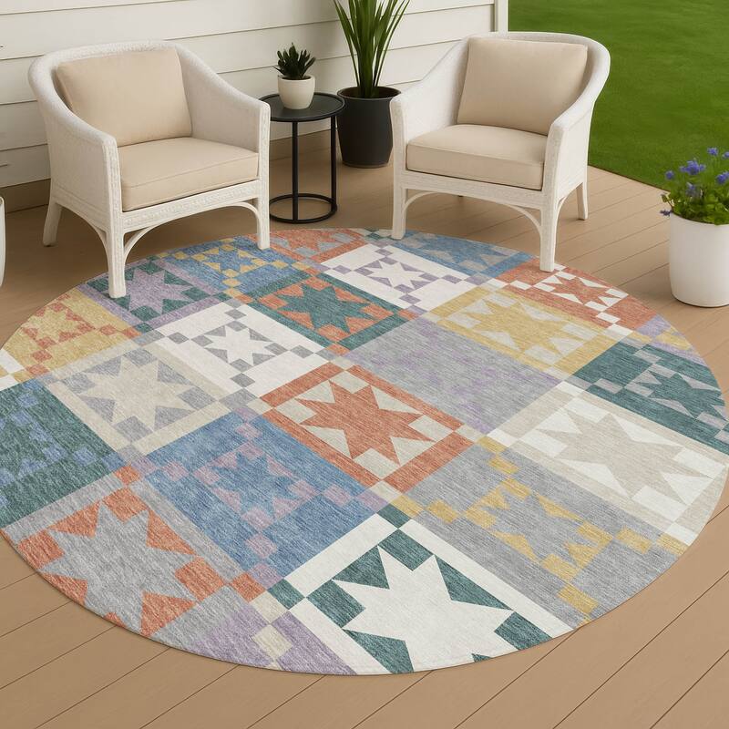 Machine Washable Indoor/ Outdoor Modern Newton Chantille Rug - Silver - 8' x 8'