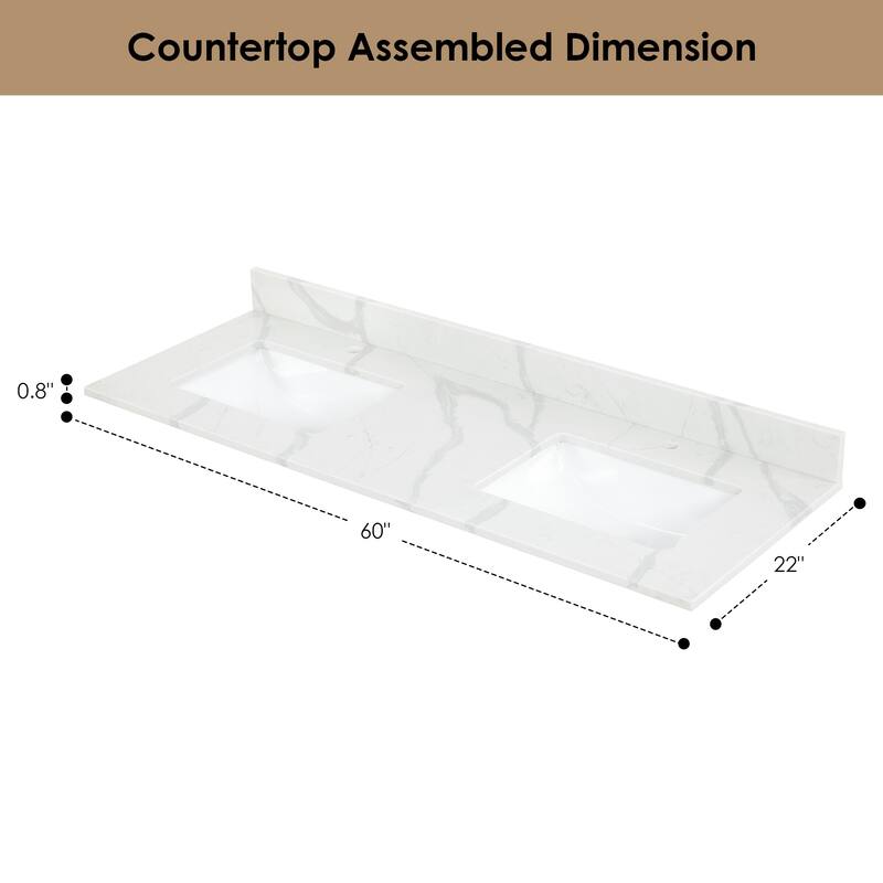 Altair Arbios Calacatta White Quartz Stone Vanity Top in Single Faucet Hole Without Vanity