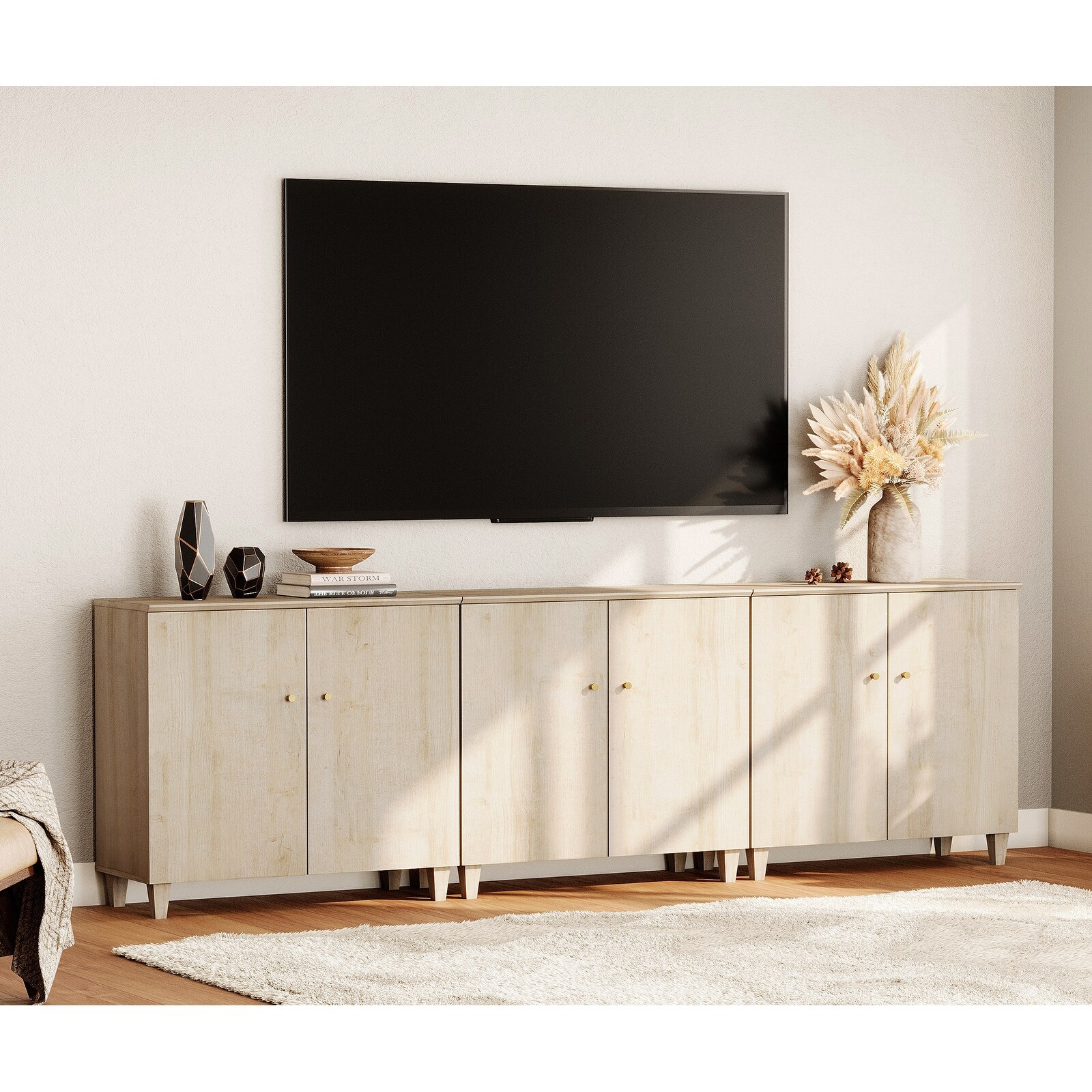 WAMPAT Wide TV Stand Cabinet, Entertainment Center with Doors, 32.4"H