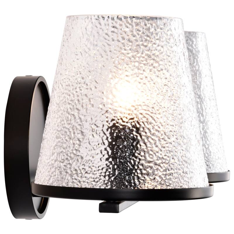 Valentine 2 Light Vanity Black Finish Hammered Glass