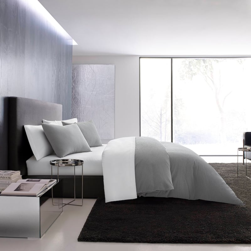 Vera Wang Waffle Pique Cotton Duvet Cover Set - Pewter - Queen