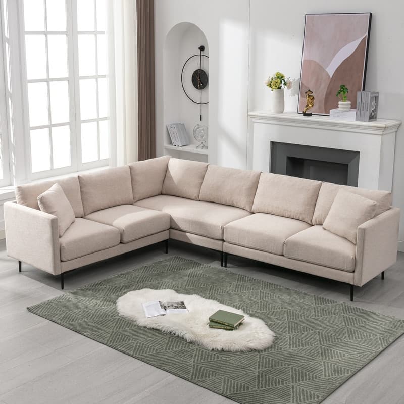 Mixoy Modular Sectional Sofa, L-Shaped Couch with Linen Fabric, Corner Couches and Sofas for Living Room - Beige - Left Facing