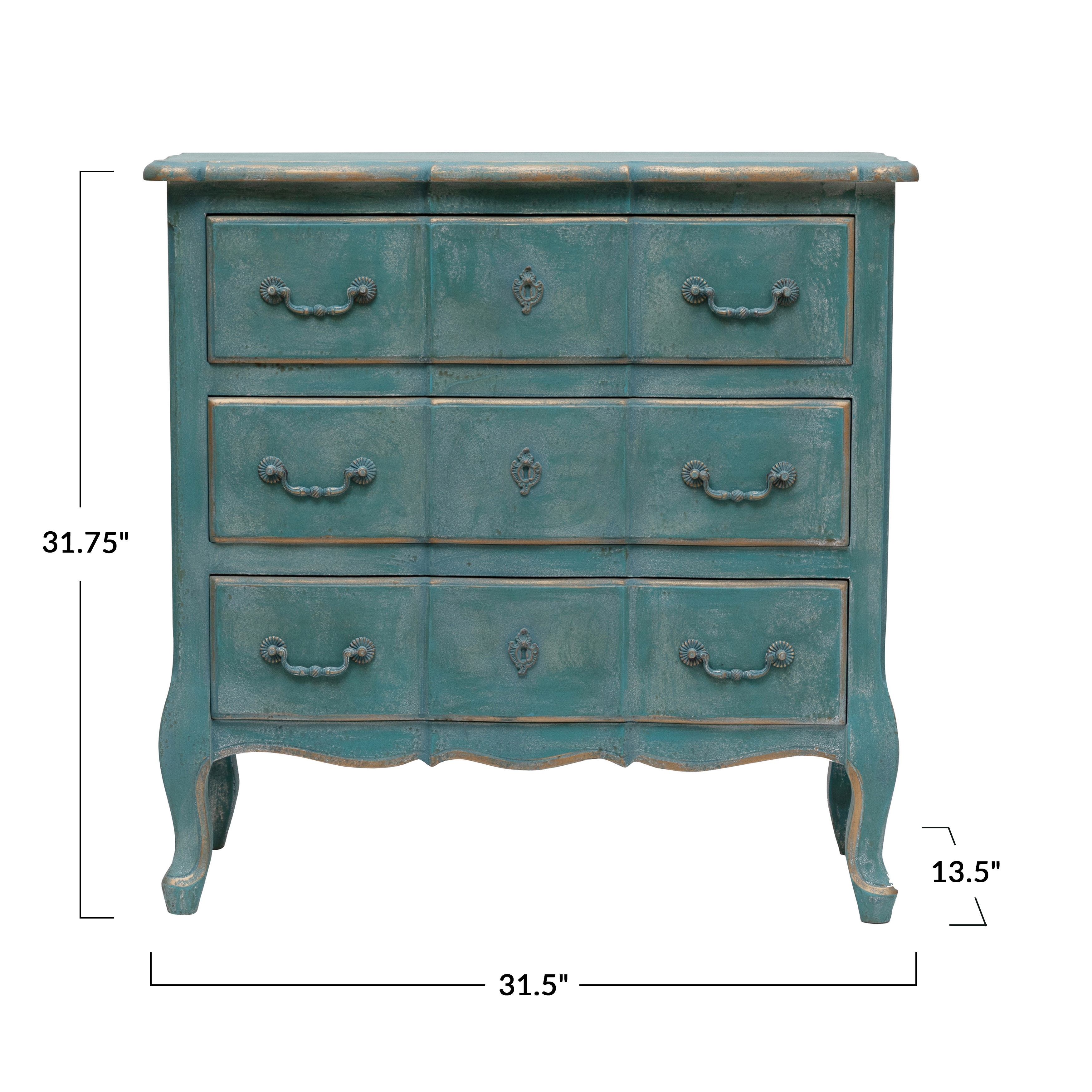 MDF & Fir Wood Dresser with 3 Drawers, Distressed Blue