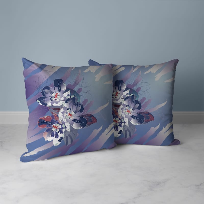 Blue And Violet Rosemary Romance Indoor/Outdoor Throw Pillow Zipper