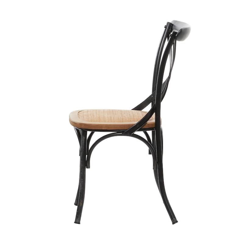 Metal Dining Chair with Brown Rattan Seat with or without Curved Details - Set of 2 Black or White - Roche River Decor