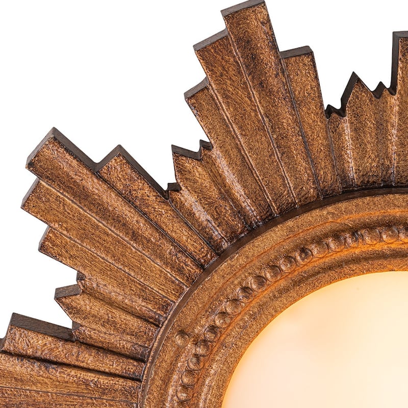 Antique Art Deco Wood Style Sunburst Flush Mount Light Wall Decor