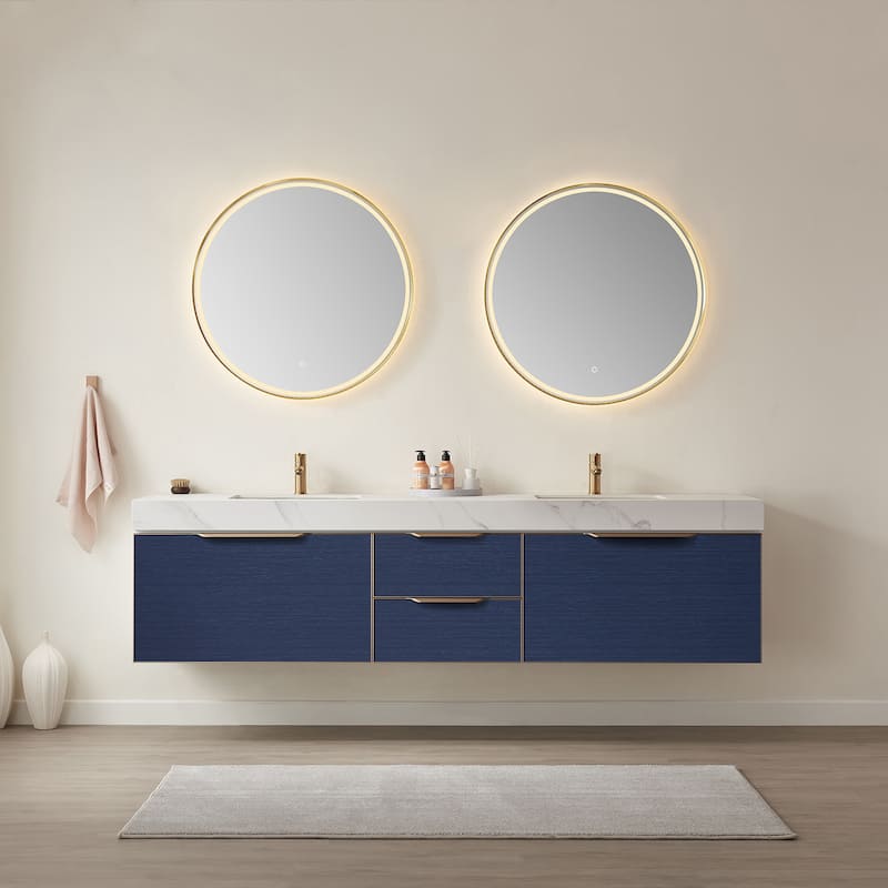 Miseno MV701484 Alicante 84" Wall Mounted Double Basin Vanity Set with