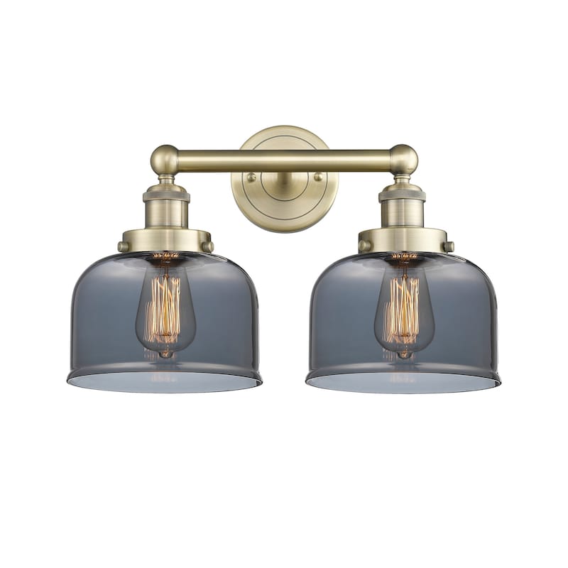 Innovations Lighting 616-2W-10-16-L Bell Vanity Bell 2 Light 16" Wide - Antique Brass / Plated Smoke