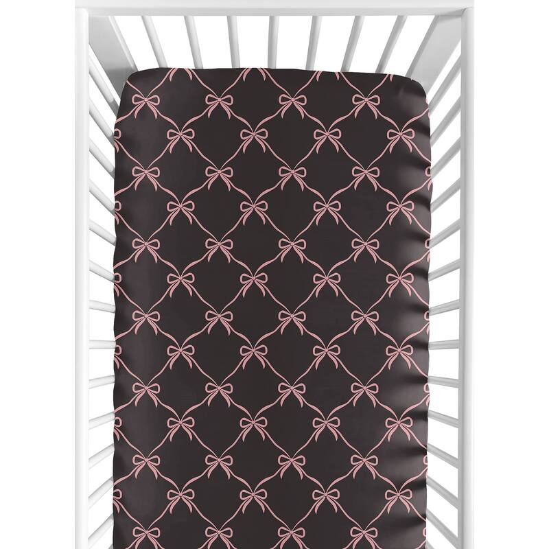 Sweet Jojo Designs Black and Pink Bows Girl Fitted Crib Sheet -for Shabby Ballerina Ballet Collection Vintage Coquette Aesthetic