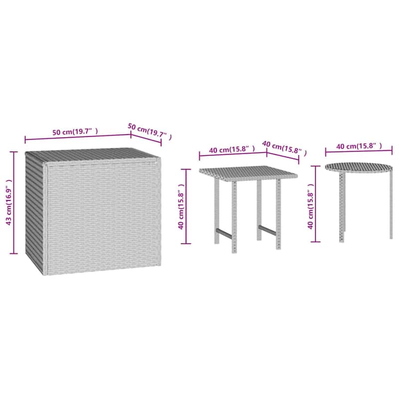vidaXL Side Tables 3 pcs Black Poly Rattan - 19.7" x 19.7" x 16.9"