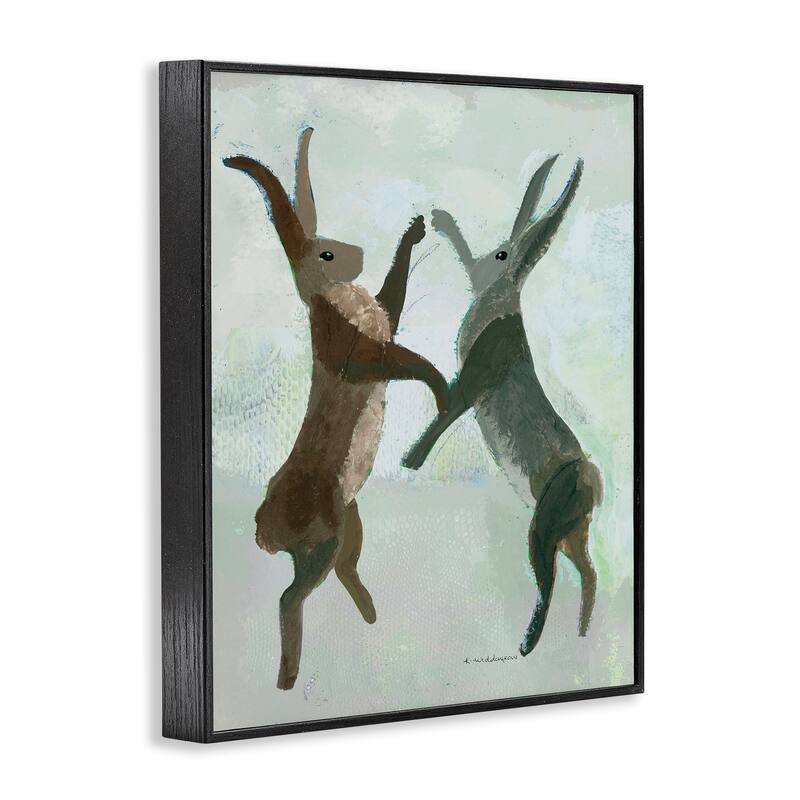 Stupell Boxing Hares in Neutral Tones Framed Giclee Art Design By Kay Widdowson