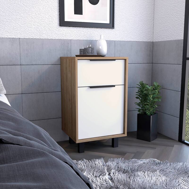 Nightstand Maryland Z, One Drawer, One Cabinet, Pine / White Finish,High quality and durable