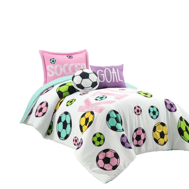 Lush Decor Girls Soccer Kick Reversible Oversized Comforter