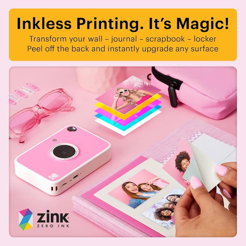KODAK Printomatic+ Instant Camera Bundle 10MP w/ Pink Case & 20 Zink Paper