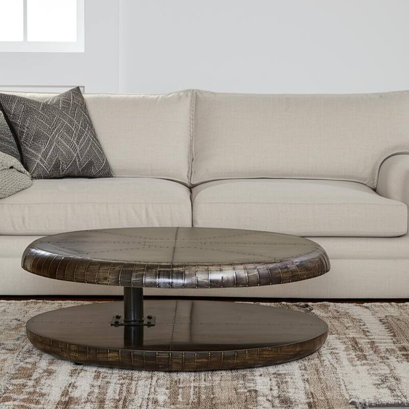 HomeRoots 39" Bronze Aluminum Round Floor Shelf Coffee Table With Shelf - 39.00 in. x 13.00 in. x 39.00 in. - Bronze