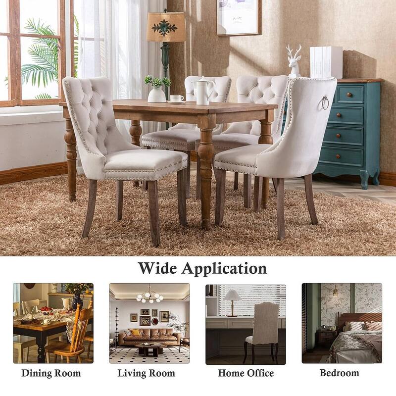 Set of 2 Velvet Dining Chairs,Tufted Solid Wood Armless Chairs Accent Chair with Nailhead Trim and Back Ring Pull