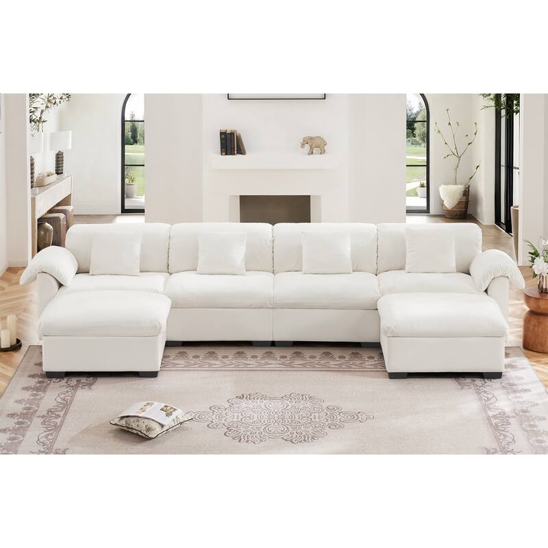 Large U-Shaped Deep Seat Modular Sofa with Storage Seats & 2 Storage Ottomans