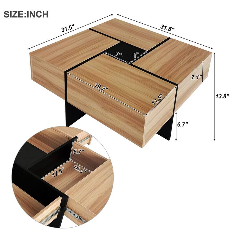 Stylish Coffee Table with 4 Storage Compartments and Extendable Sliding Top, for Living Room, 31.5 inches x 31.5 inches